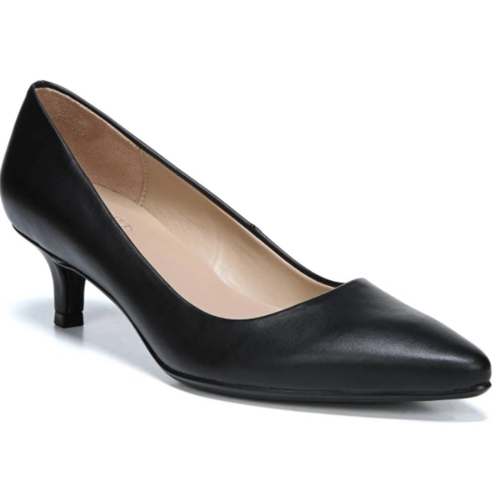 NATURALIZER Women's Gia Pumps, Kitten Heel, Leather, Black, Size 7.5W - New!